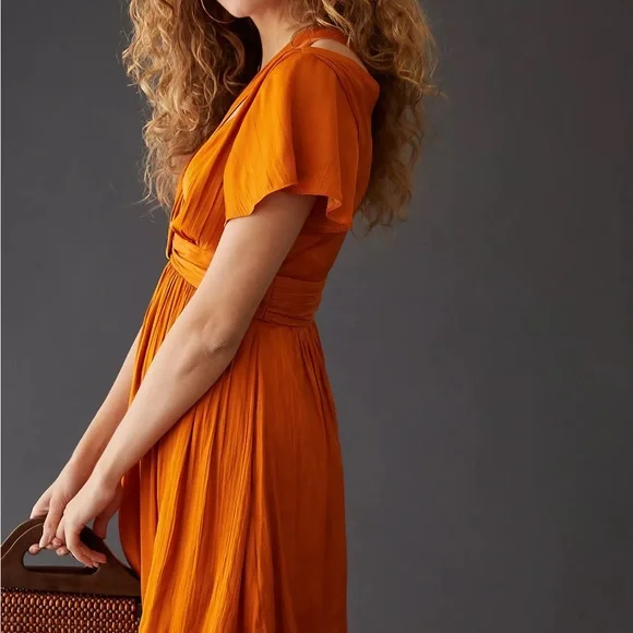 Anthropologie Deep V-Neck Vibrant Mini Dress - Picture 7 of 16